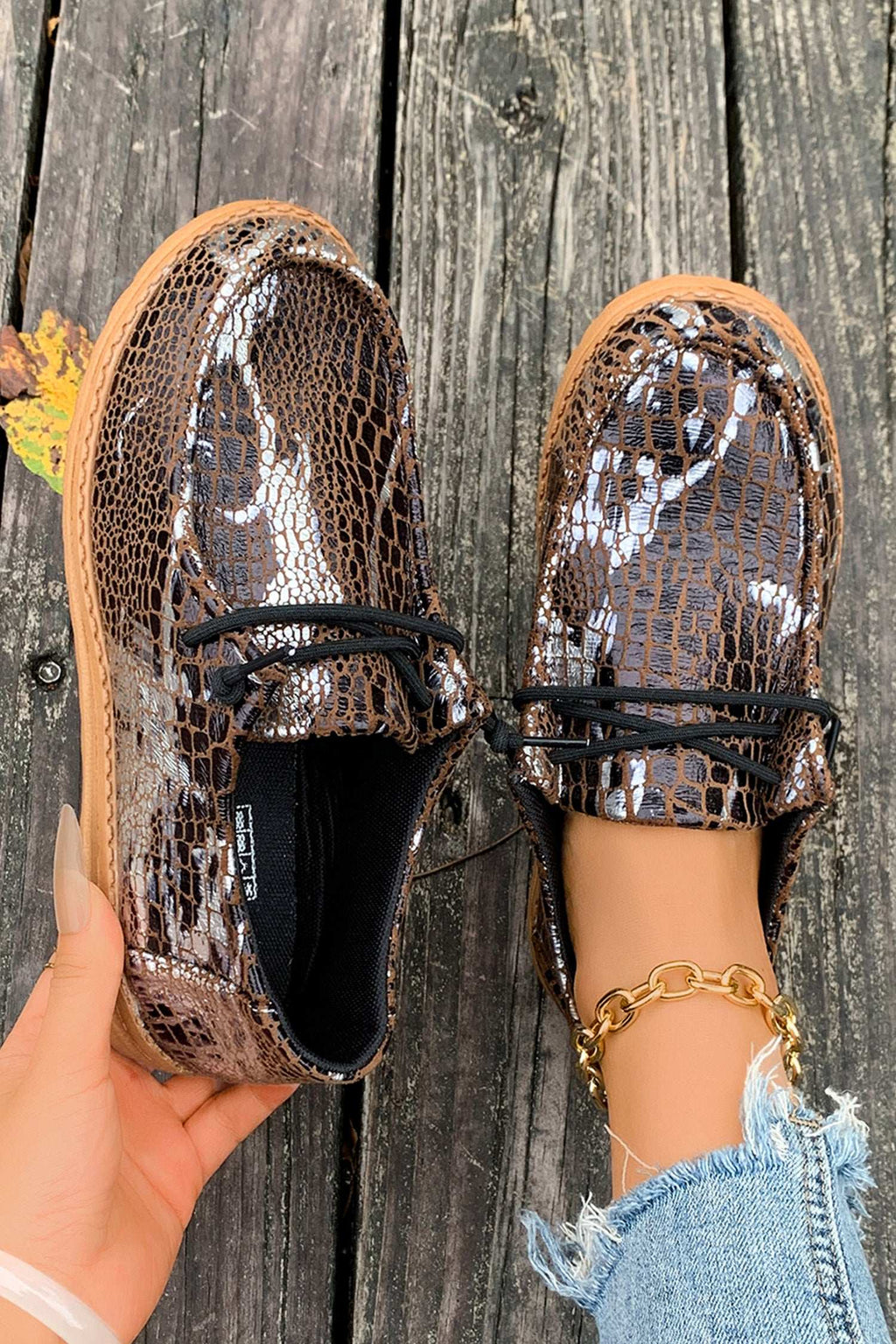 Mustard print loafers, view 4