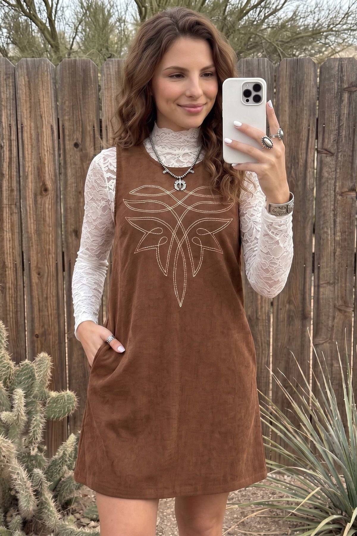 Coffee corduroy shift dress, alternate view