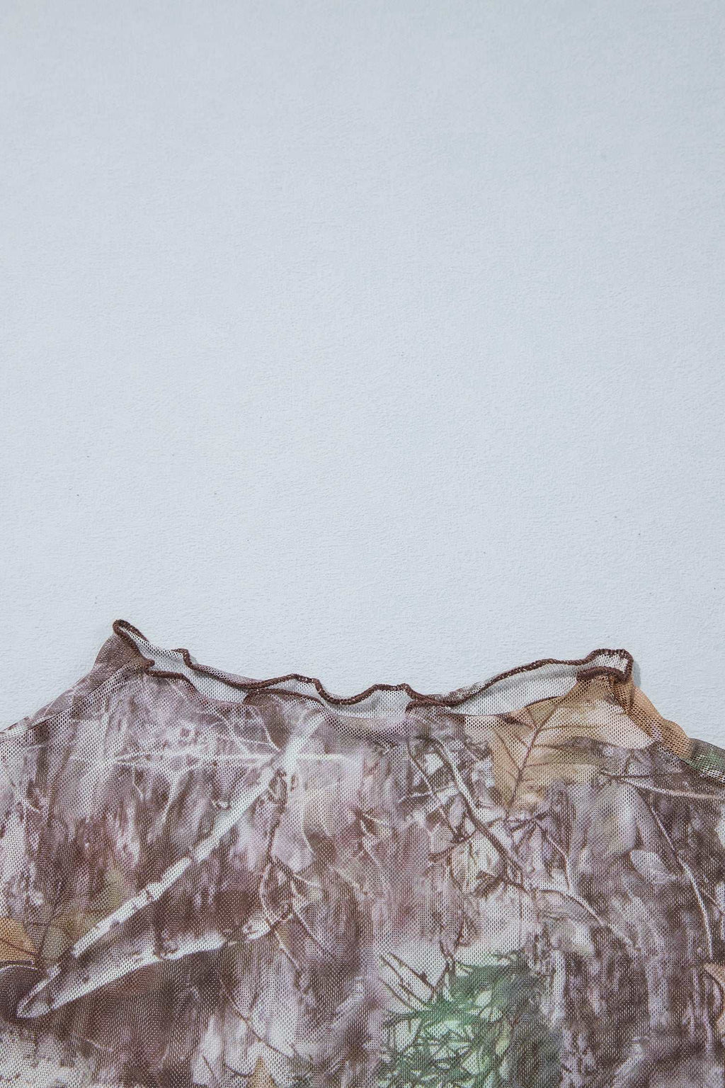 Smoke gray floral mesh top, view 18