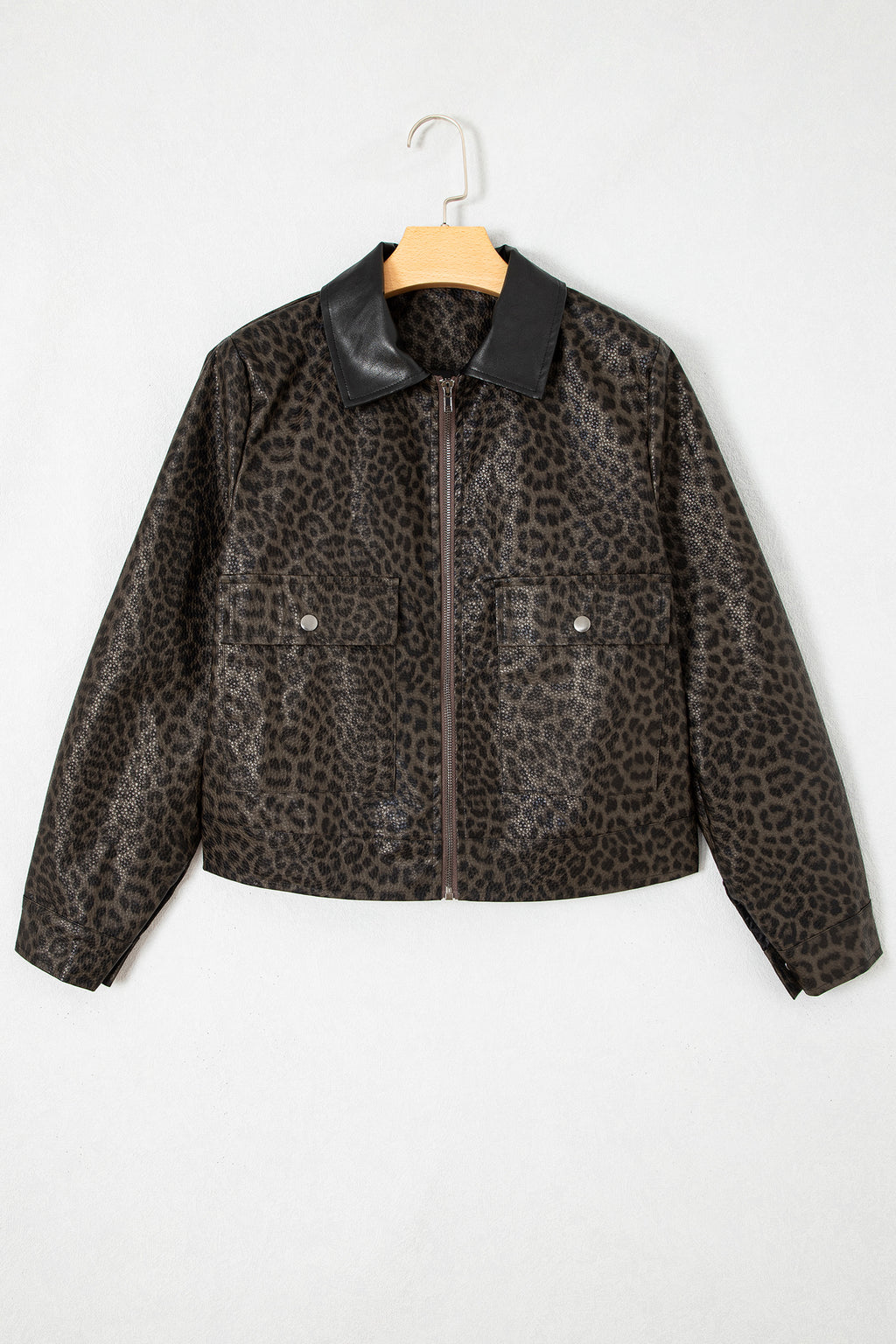 Leopard colorblock collar jacket, view 5