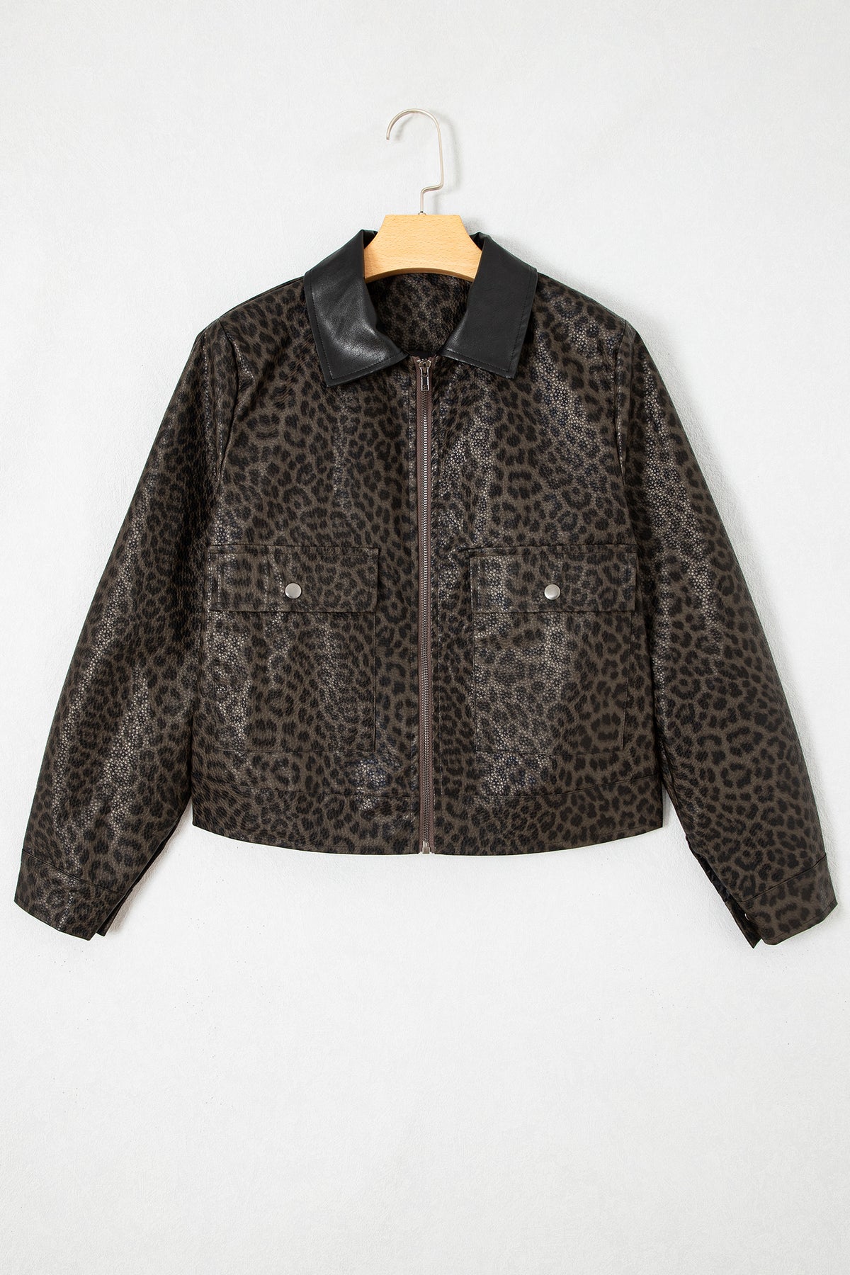 Leopard colorblock collar jacket, view 5
