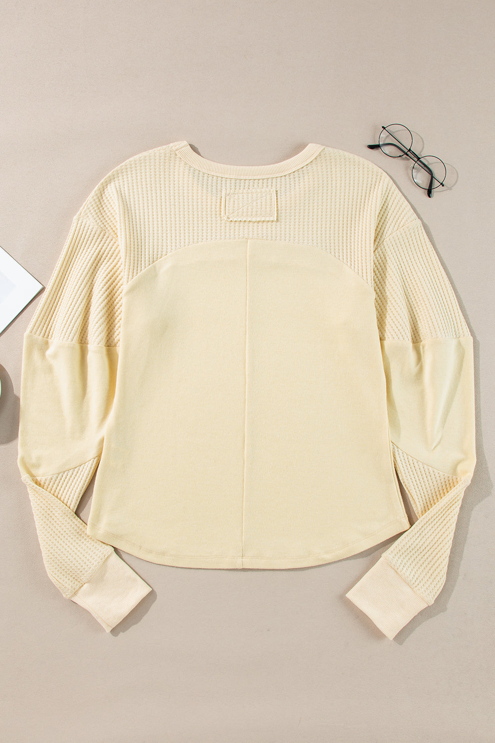 Beige Thermal Knit Long Sleeve Top