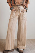 Women's smoke gray mineral wash high waist wide-leg drawstring pants