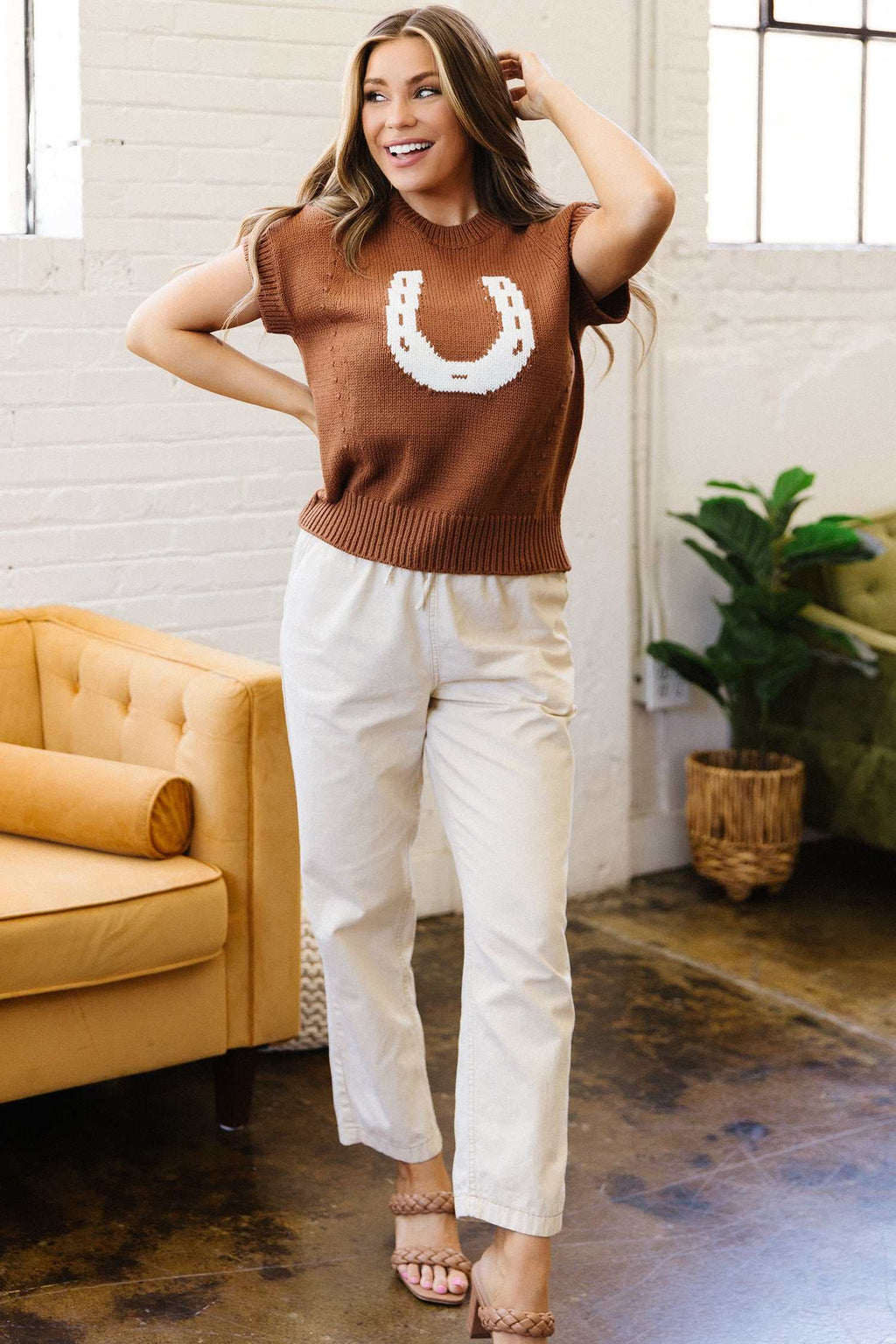 Chestnut horseshoe knit sweater, view 6