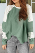 Women's mint green ribbed colorblock raglan long sleeve top