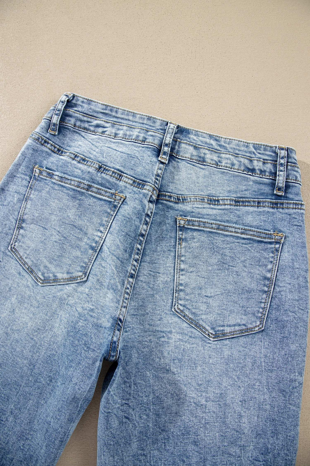Blue acid wash flare jeans, view 14