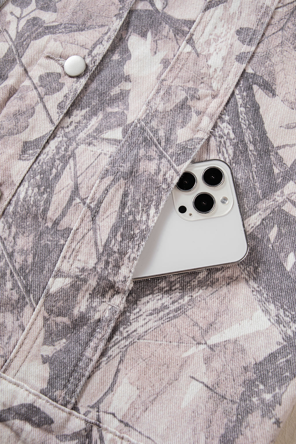 Gray camo denim jacket, view 13