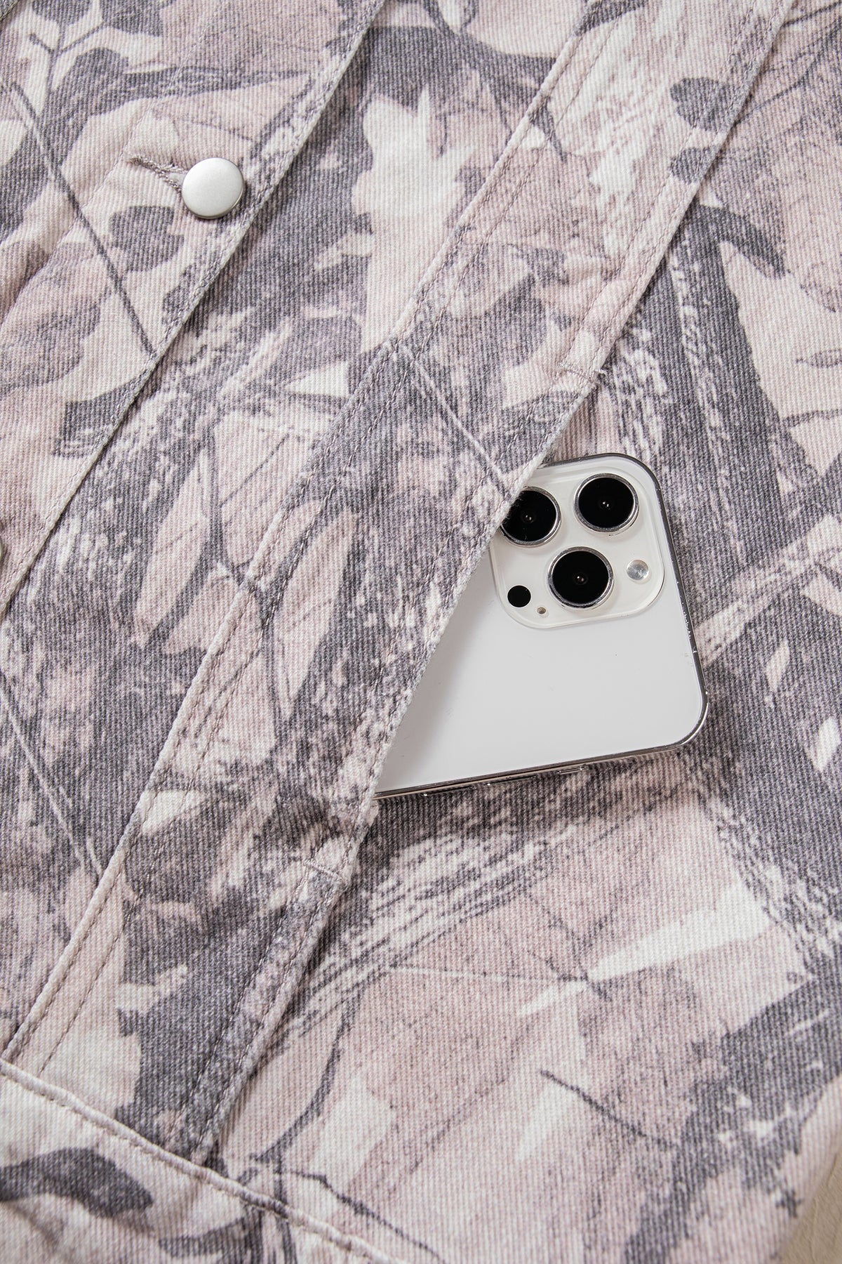 Gray camo denim jacket, view 13