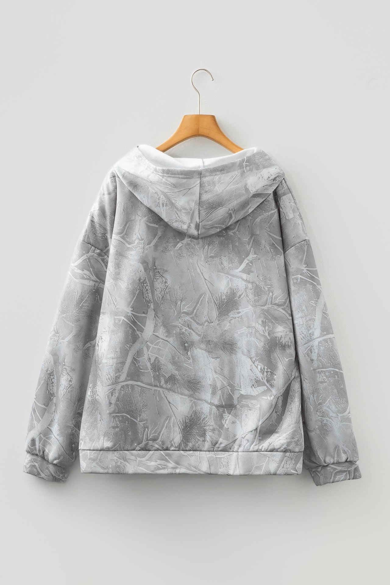 Gray plus size oversized camouflage woodland print sporty hoodie with front pocket