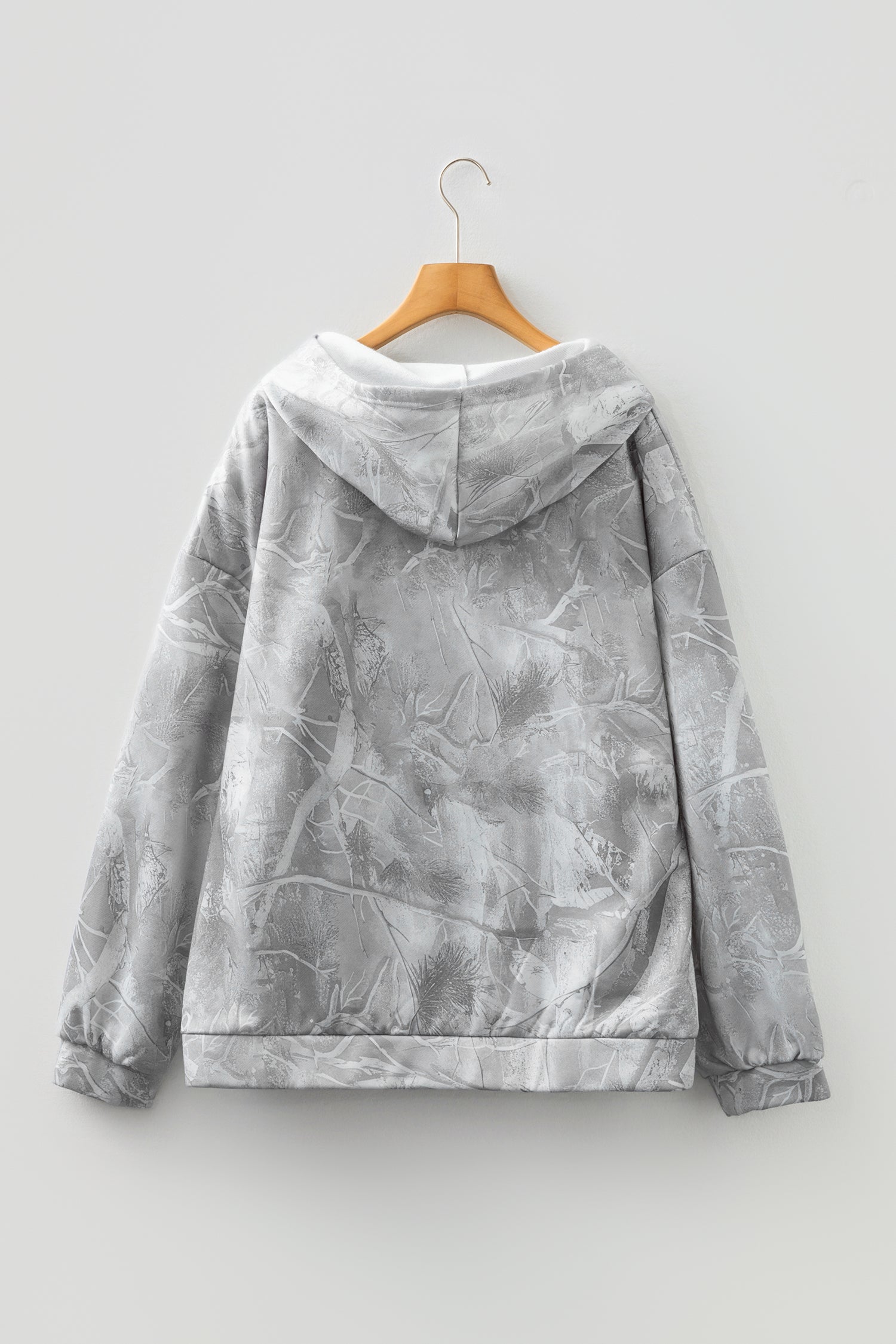 Gray plus size oversized camouflage woodland print sporty hoodie with front pocket