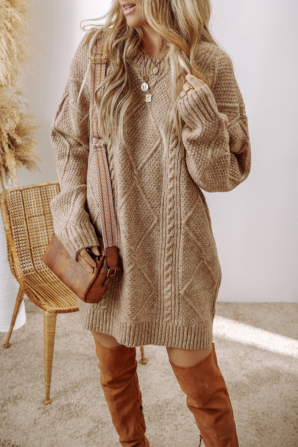 Cable knit sweater dress, alternate view