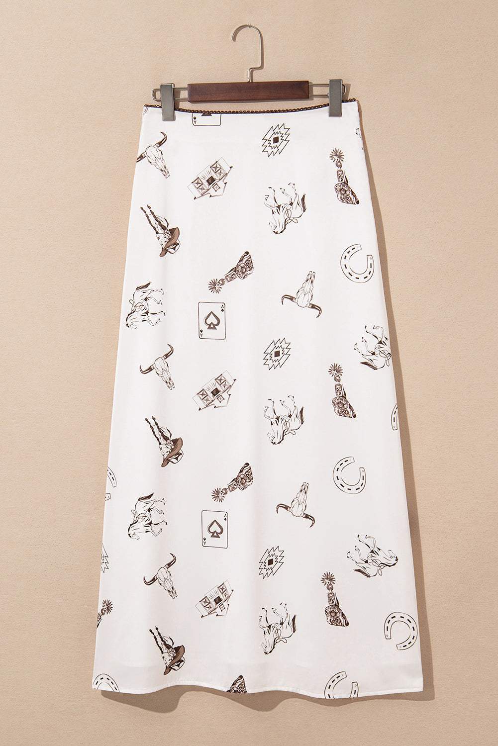Beige western print plus size maxi skirt, view 4