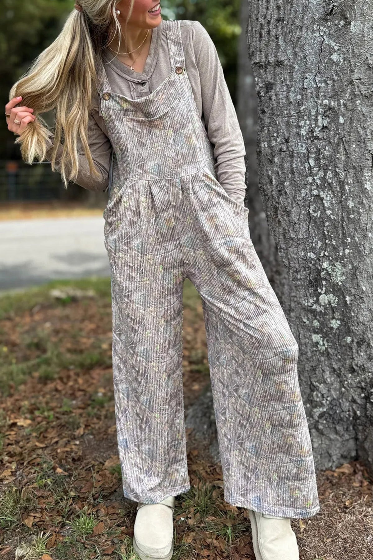 Brown Camouflage Twist Ribbed Sleeveless Full-Length Casual Jumpsuit Dear-Lover Dropshipping