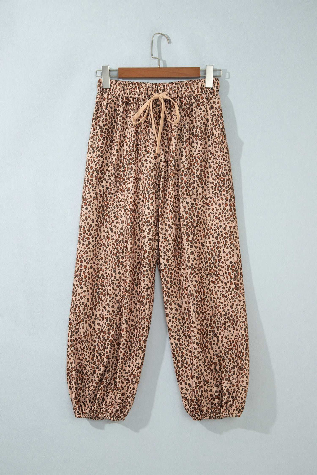 Khaki leopard drawstring pants, view 4
