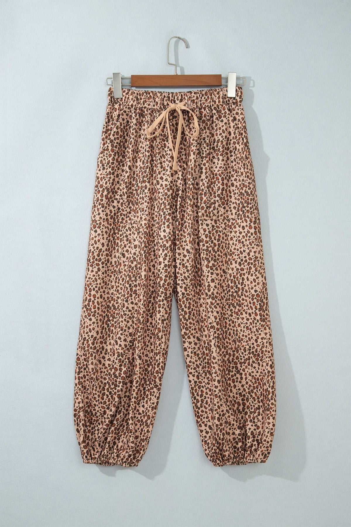 Khaki leopard drawstring pants, view 4