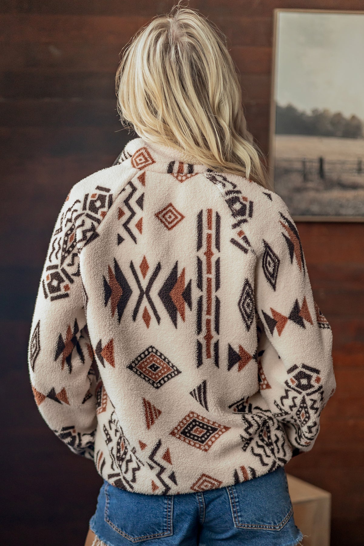 Beige geometric sherpa jacket, alternate view