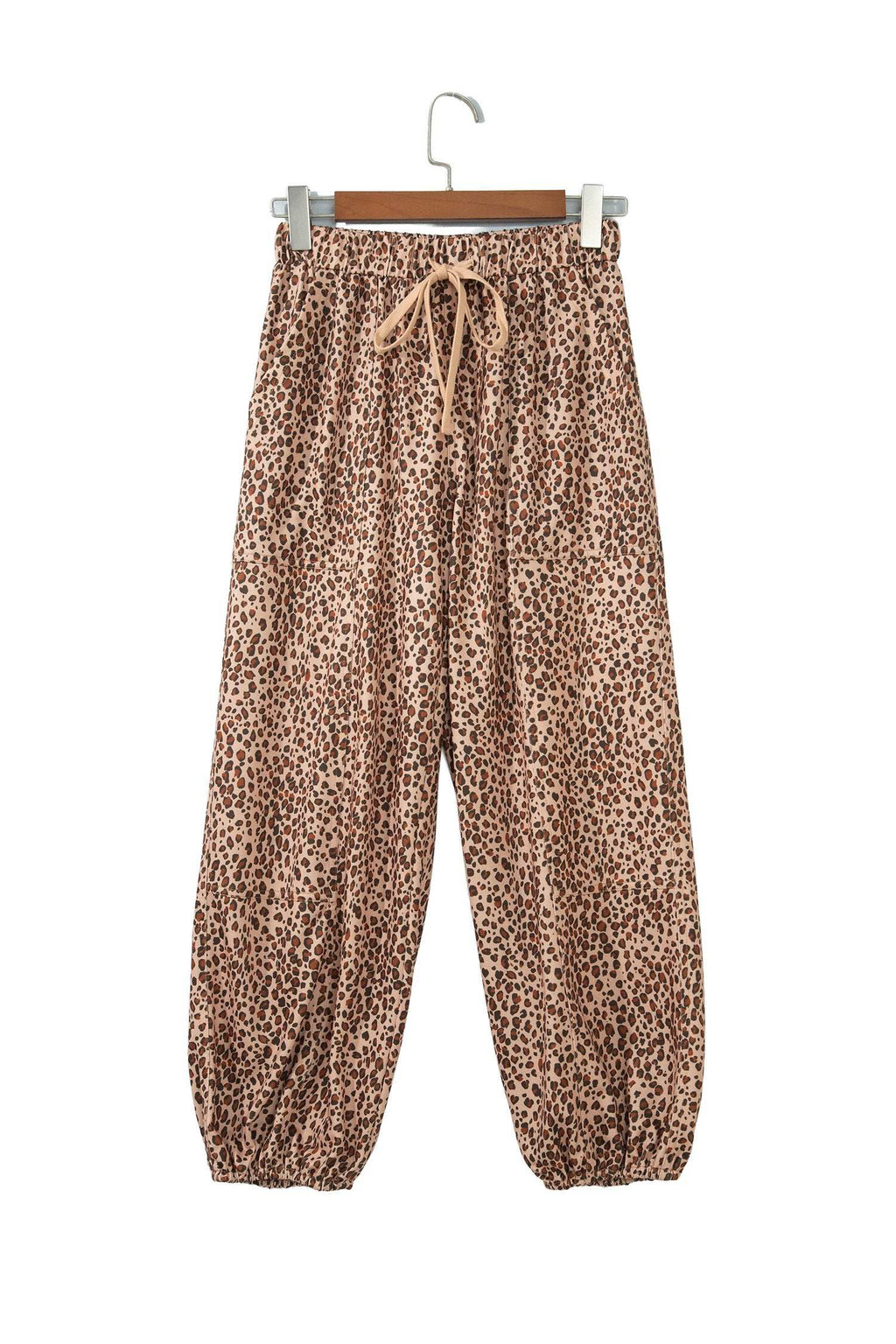 Khaki leopard drawstring pants, view 14