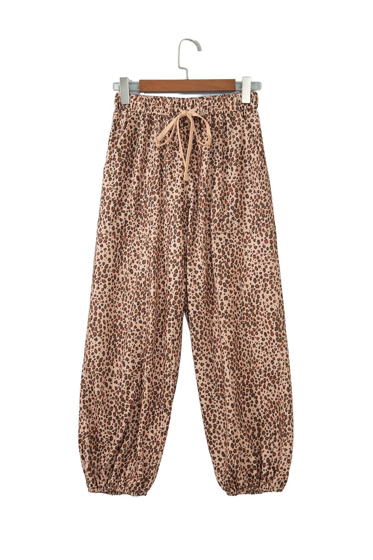 Khaki leopard drawstring pants, view 14