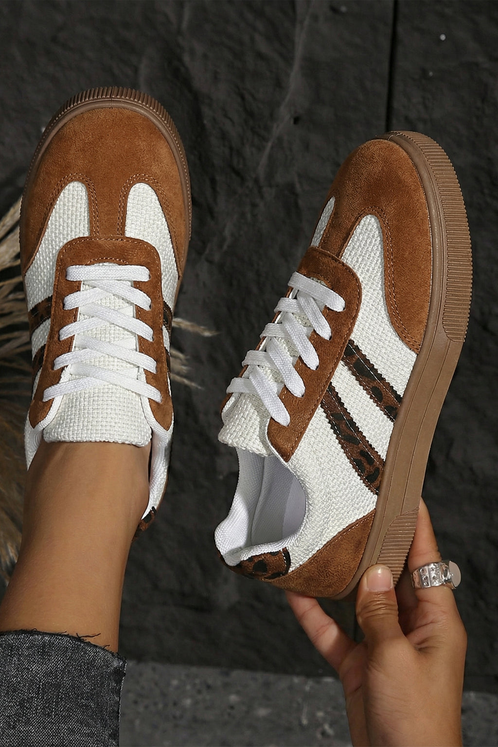 White leopard patchwork sneakers, view 4