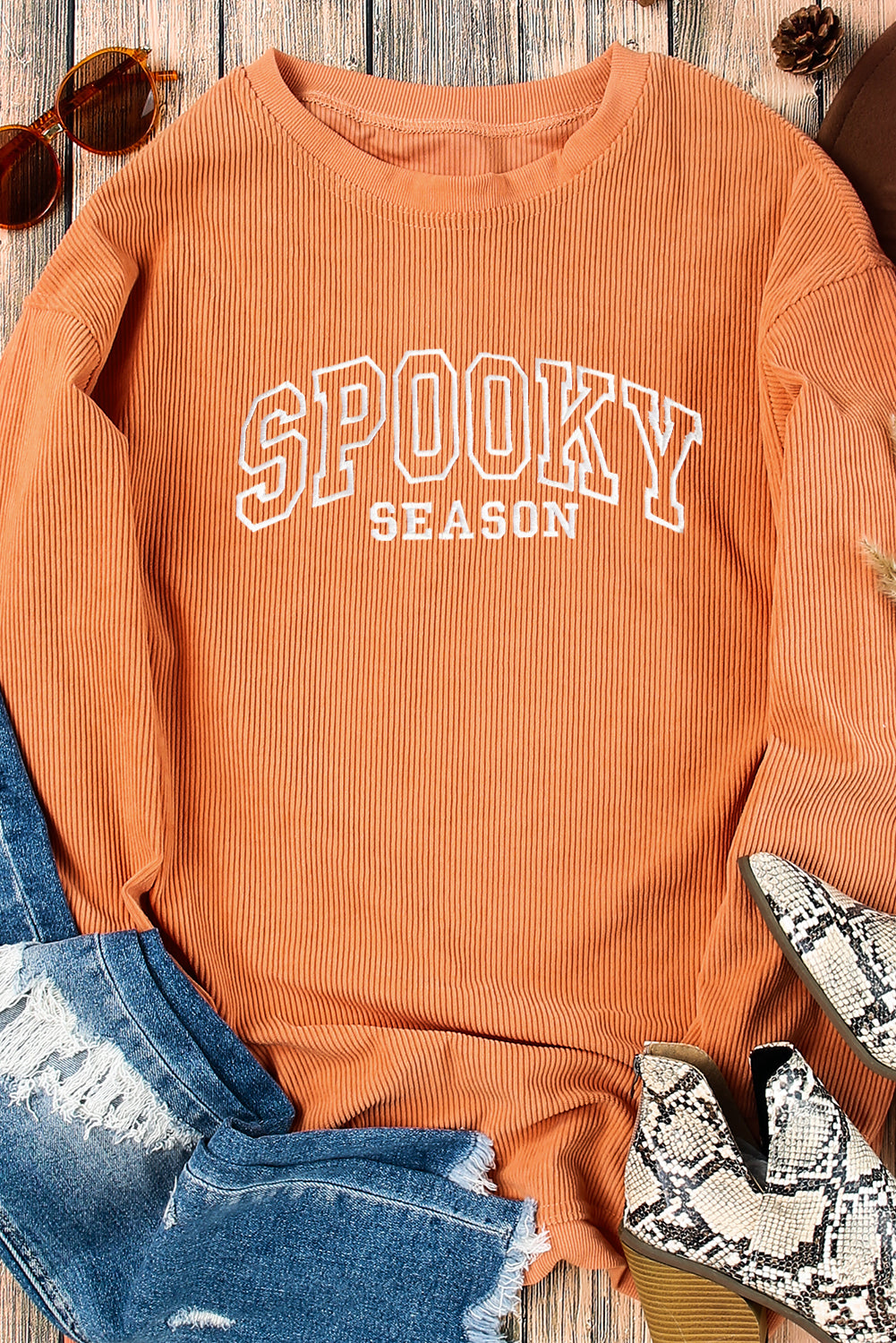 Orange Spooky Season sweatshirt, alternate view