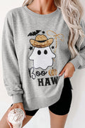 Women's grey sweatshirt with sequin western ghost appliqué