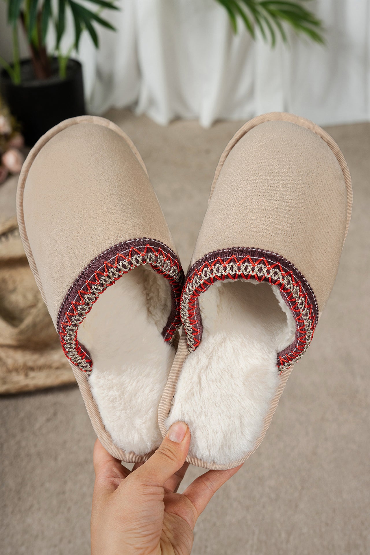 Gray Faux Suede Winter Slippers | Plush Lined