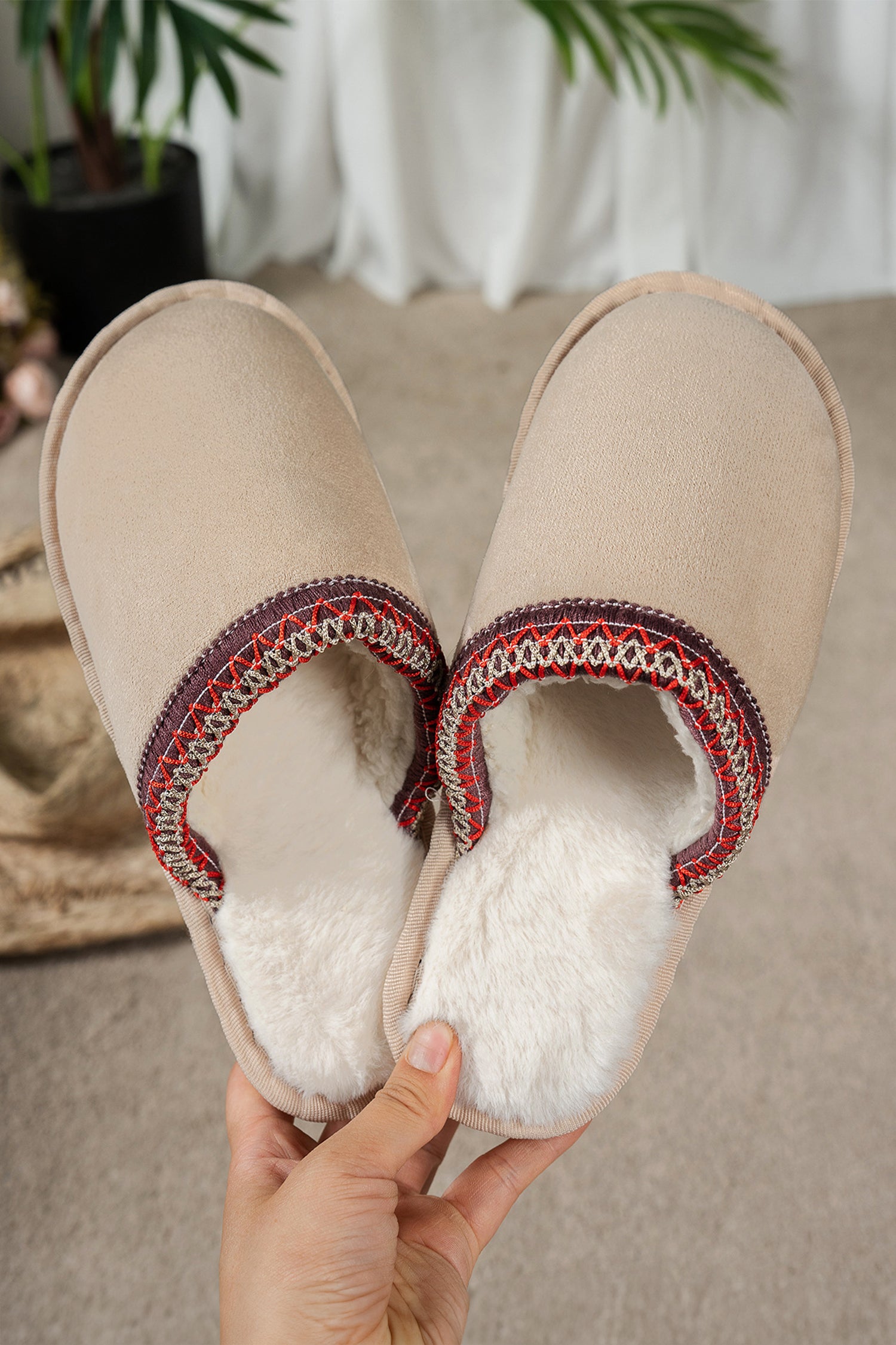 Gray Faux Suede Winter Slippers | Plush Lined