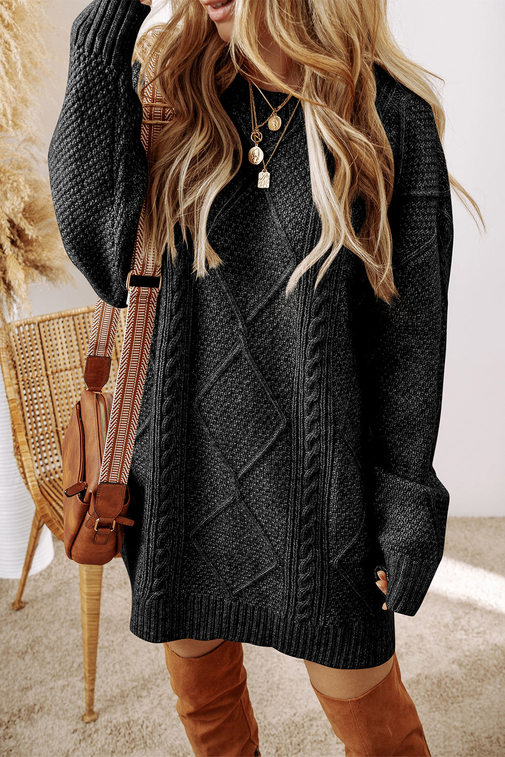 Cable knit sweater dress, view 9
