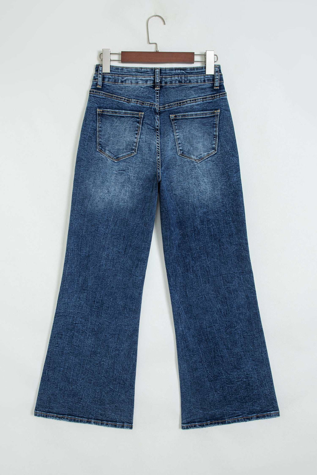 Blue acid wash flare jeans, view 25