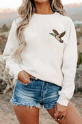 White Mallard relaxed pullover sweatshirt in off-white cotton blend with small embroidered mallard duck on chest