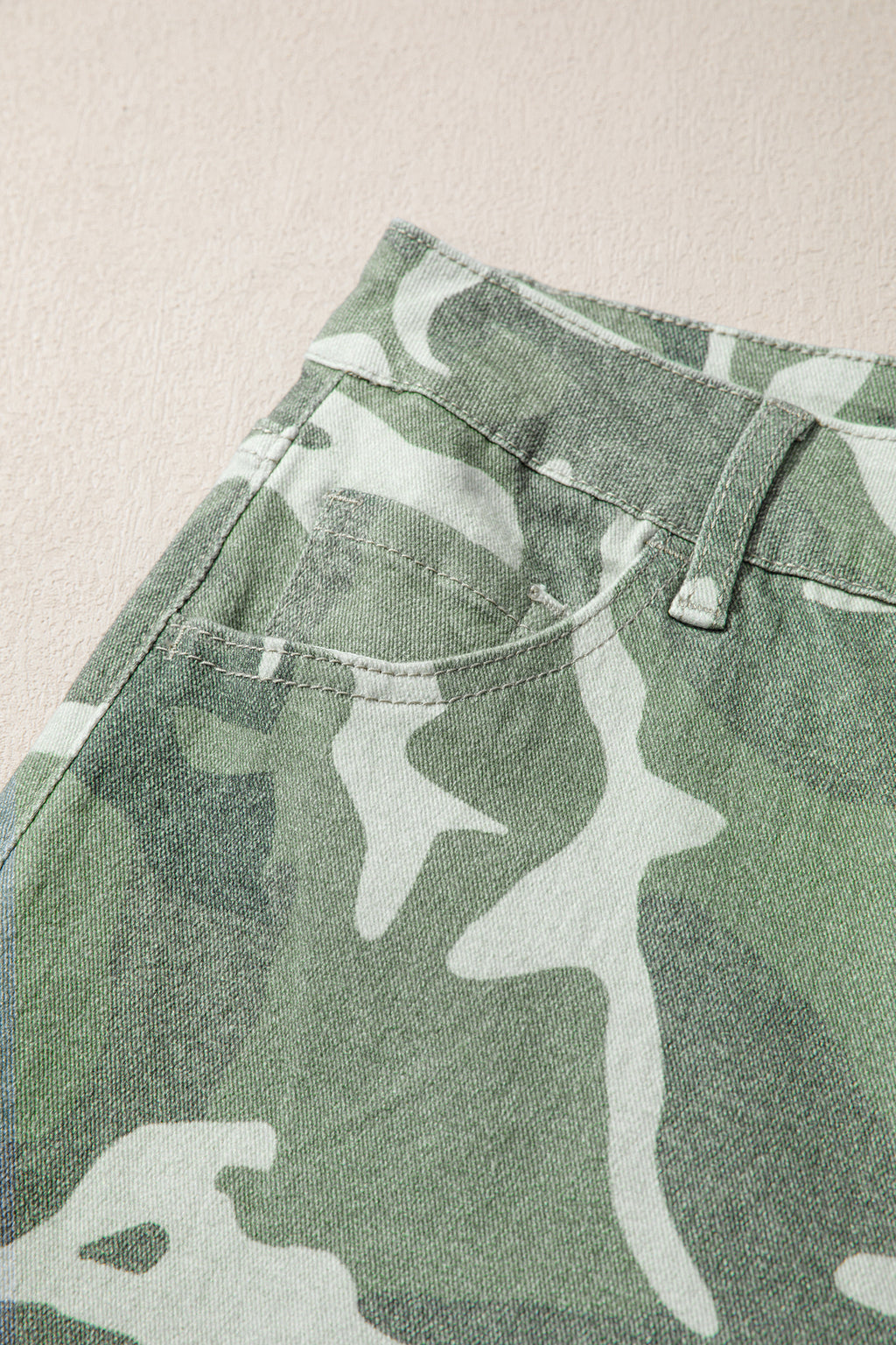 Green camo straight leg jeans, view 9
