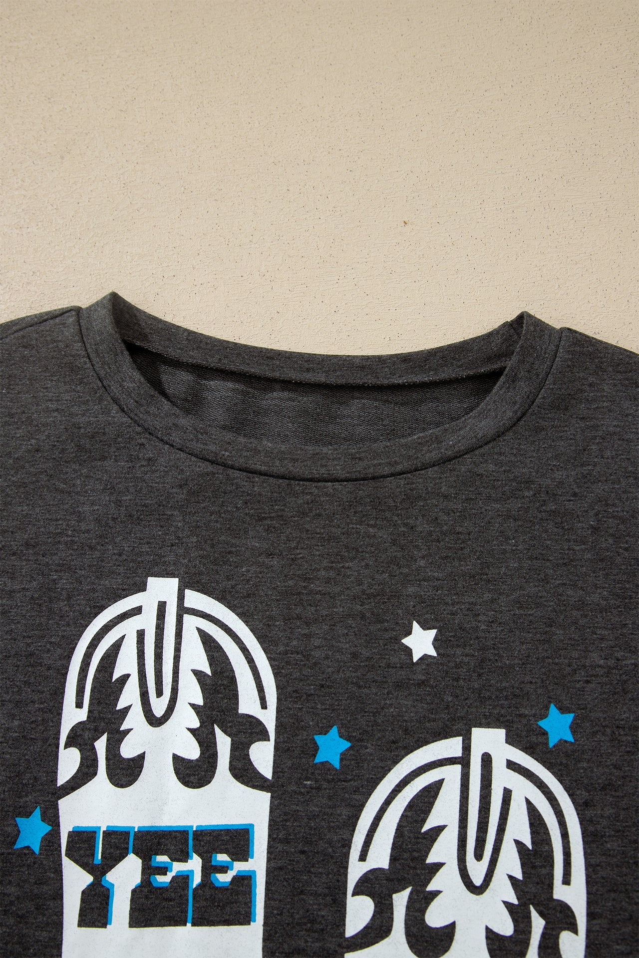 Carbon Grey YEE HAW Boots STATE OF MIND Fringed Sleeve Tee