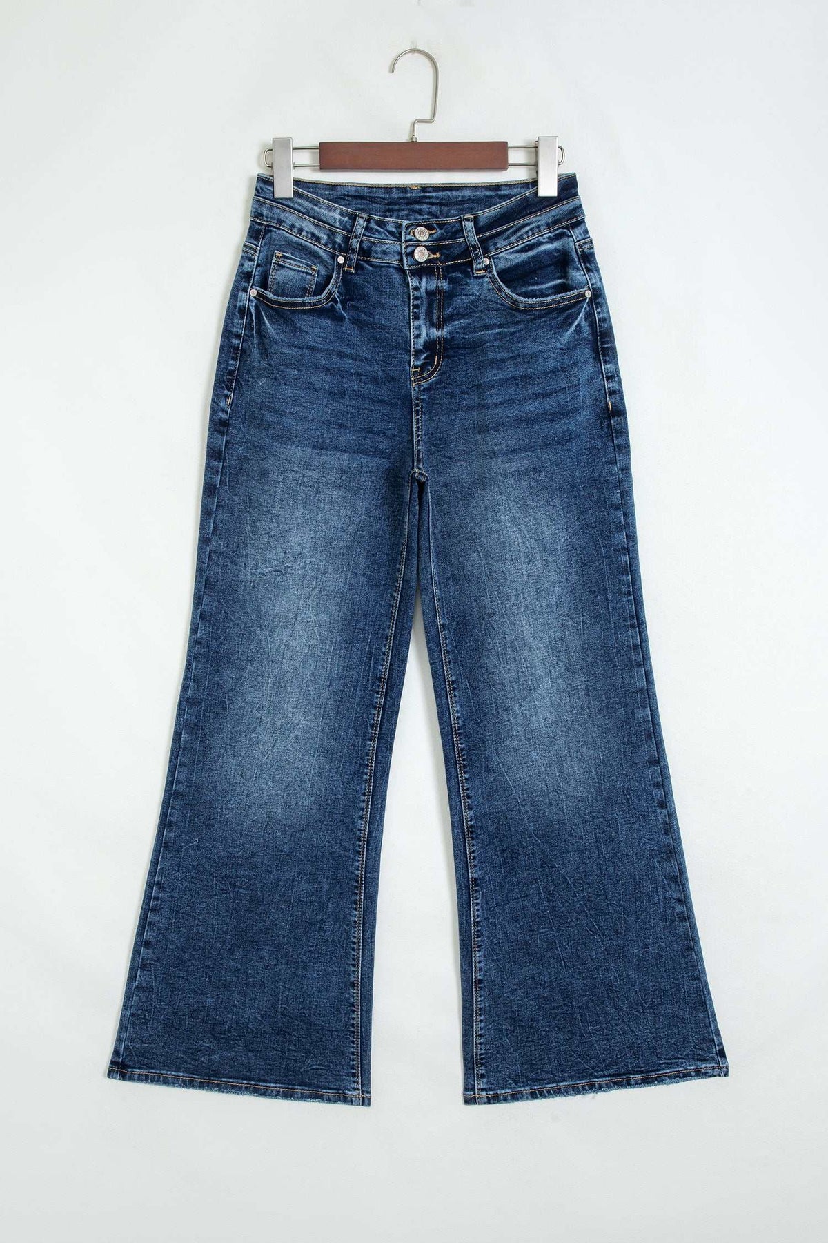 Blue acid wash flare jeans, view 24