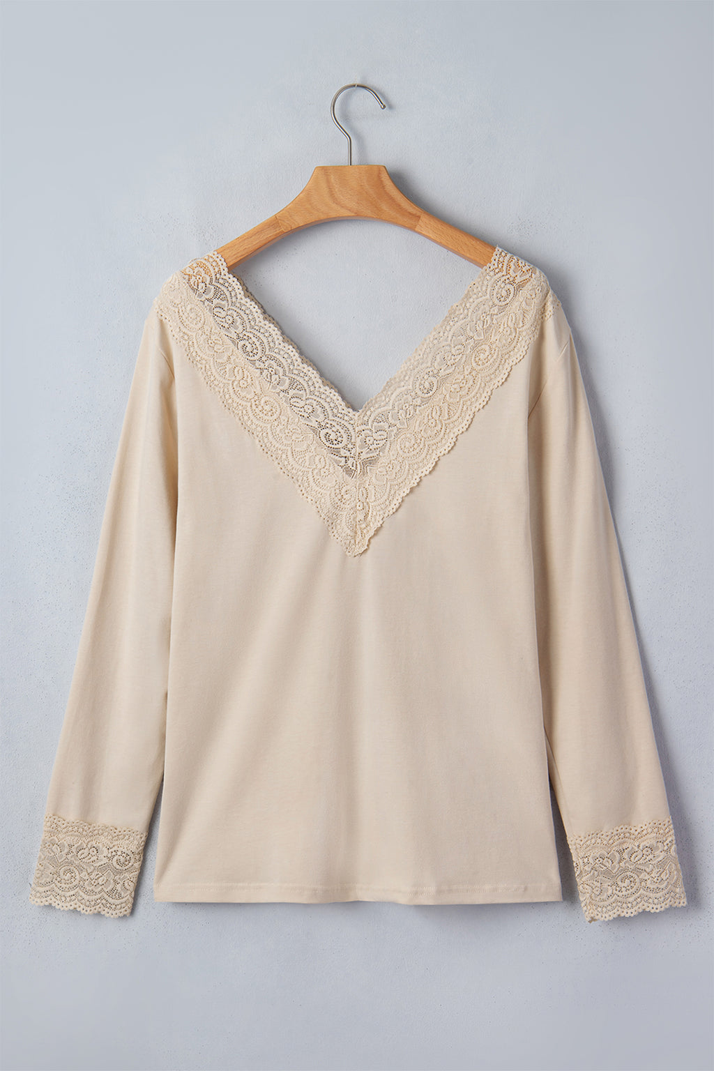 Apricot lace trim top, view 4