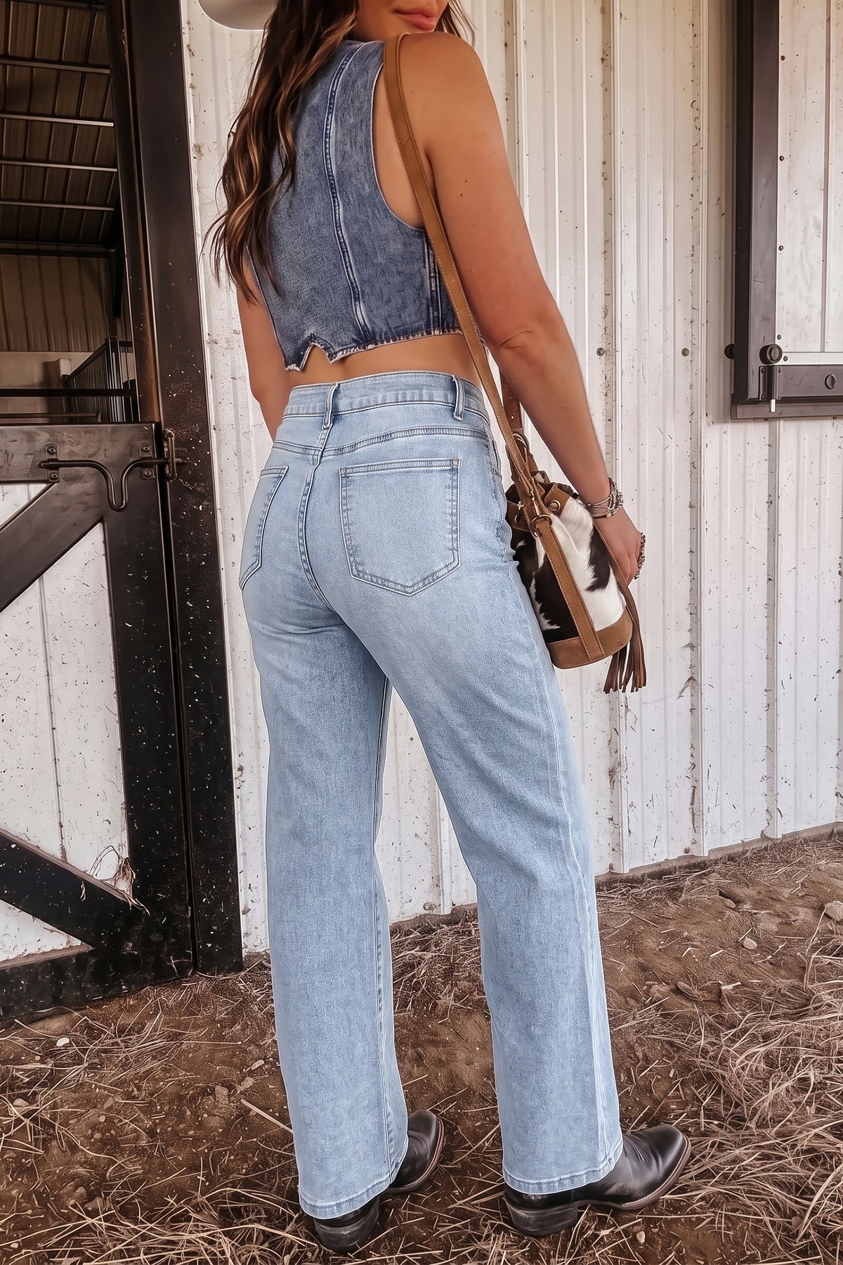 Beau Blue Sparkle Detail Western Casual Shift Jeans Dear-Lover Dropshipping