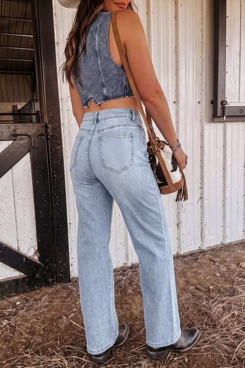 Beau Blue Sparkle Detail Western Casual Shift Jeans Dear-Lover Dropshipping