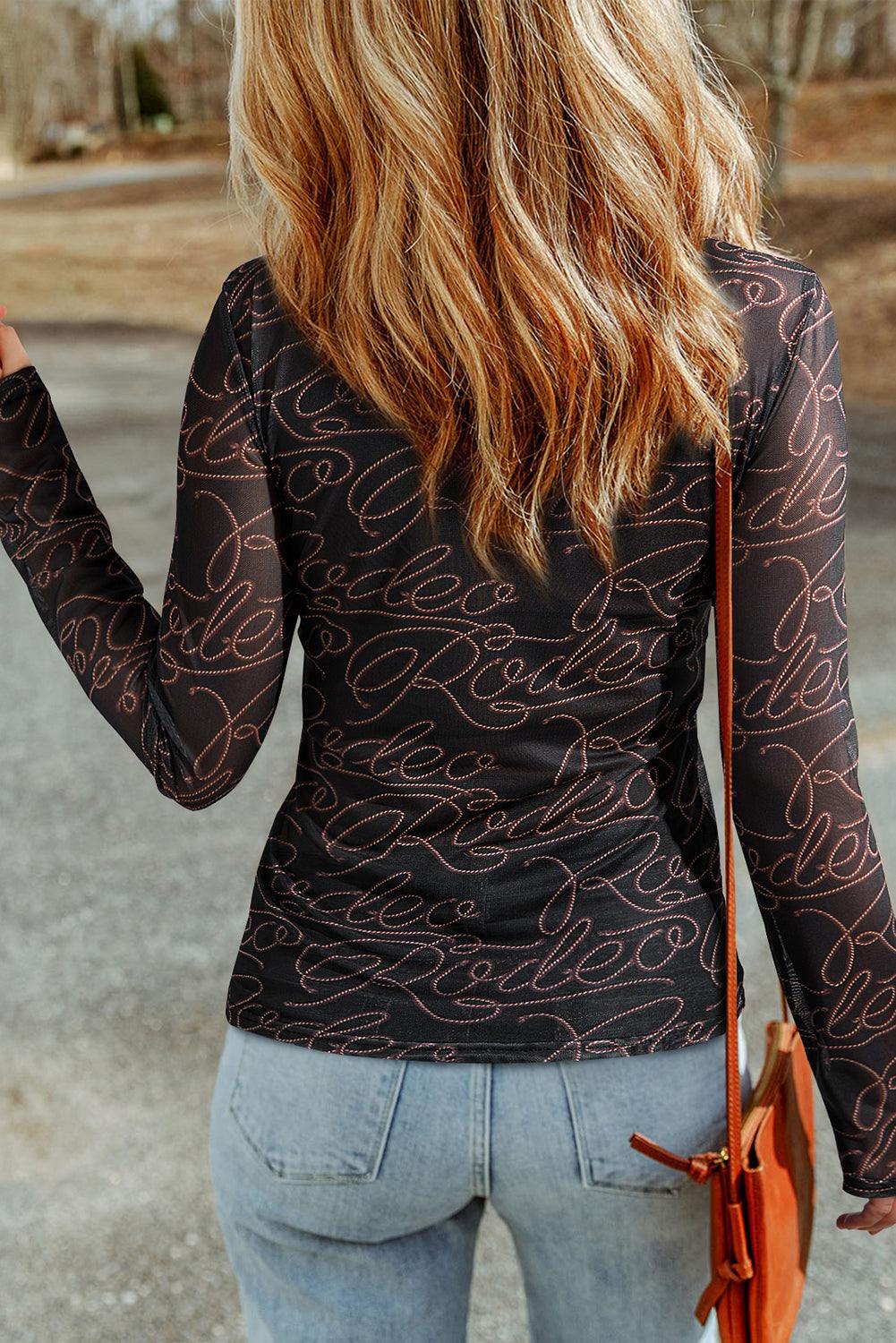 Black western rodeo mesh top, alternate view