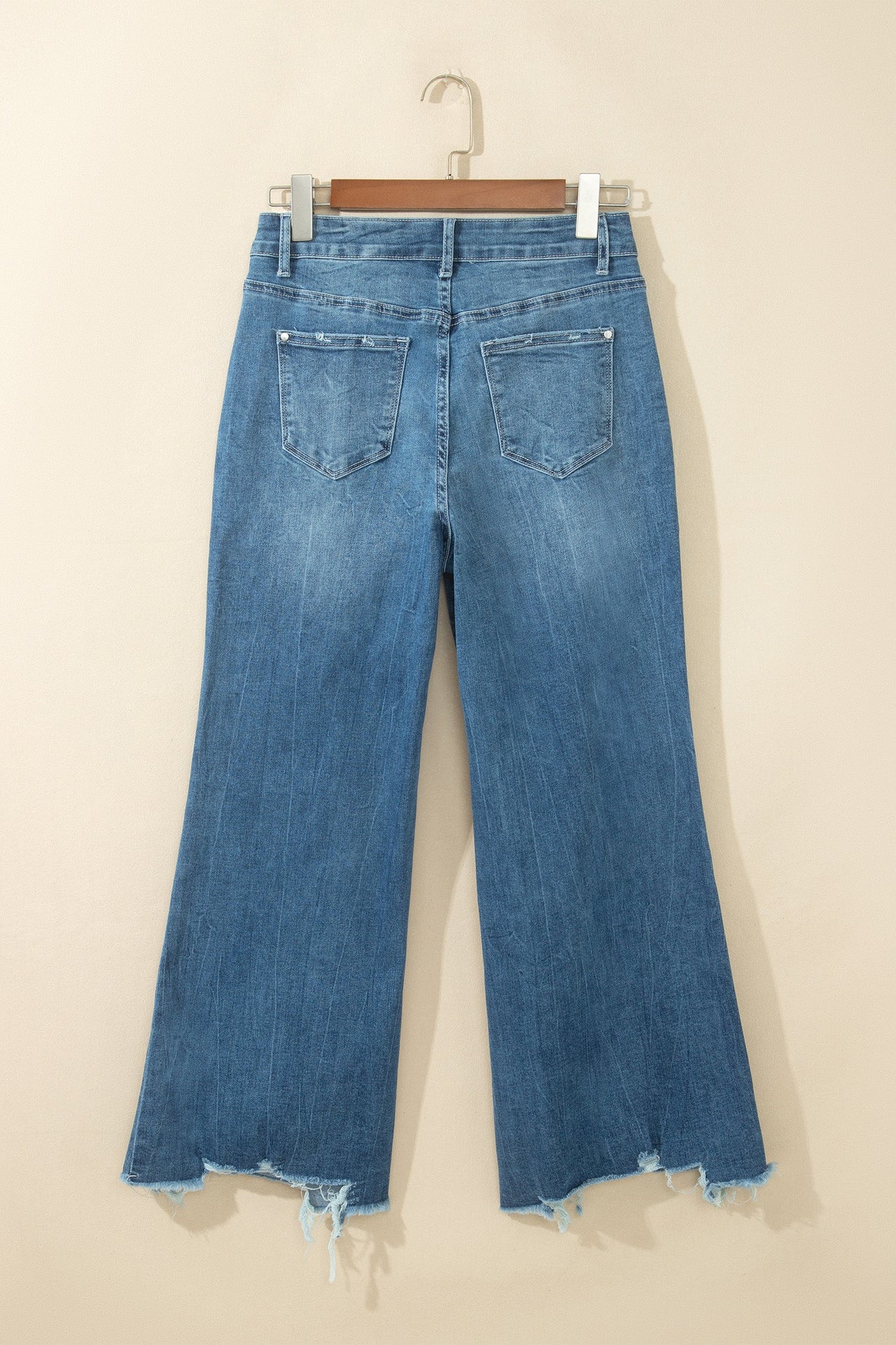 Ashleigh Blue high-waist flare jeans with frayed hems and classic denim style