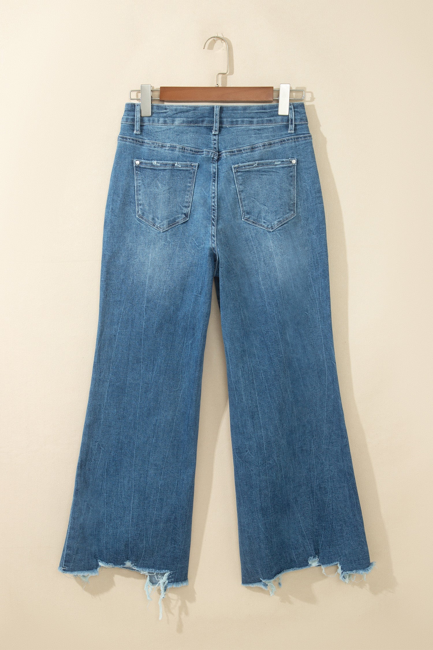 Ashleigh Blue high-waist flare jeans with frayed hems and classic denim style