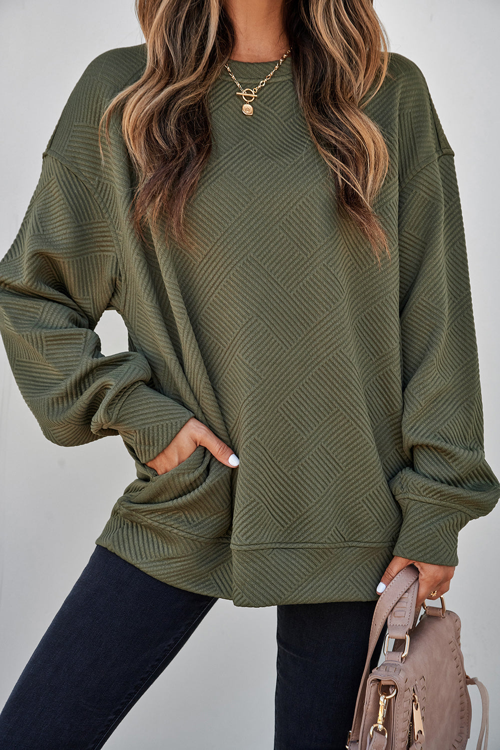Coffee textured pullover, view 7