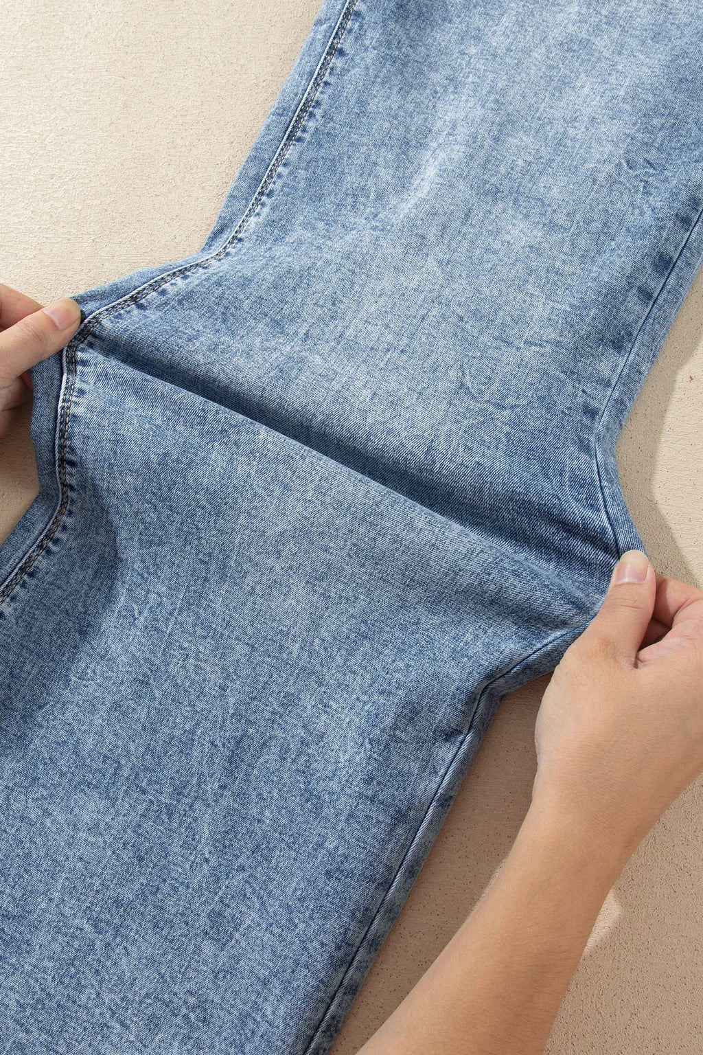 Blue acid wash flare jeans, view 17