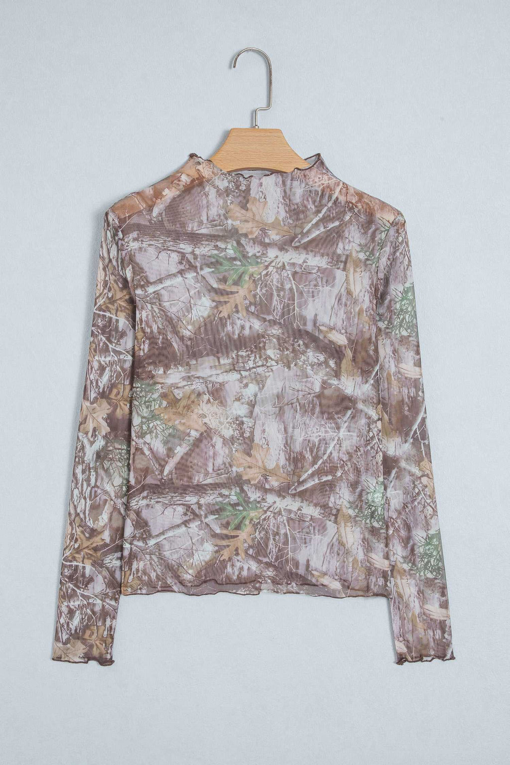 Smoke gray floral mesh top, view 15