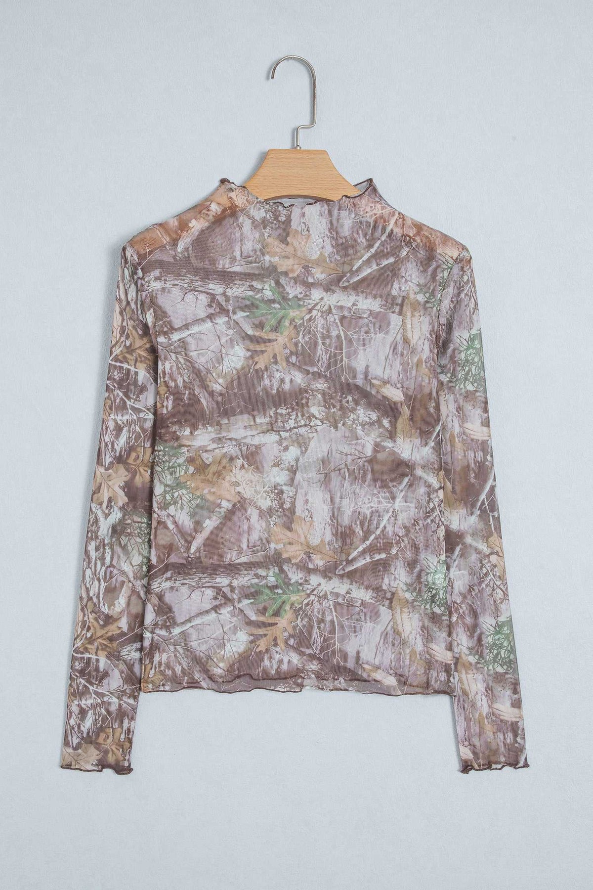 Smoke gray floral mesh top, view 15