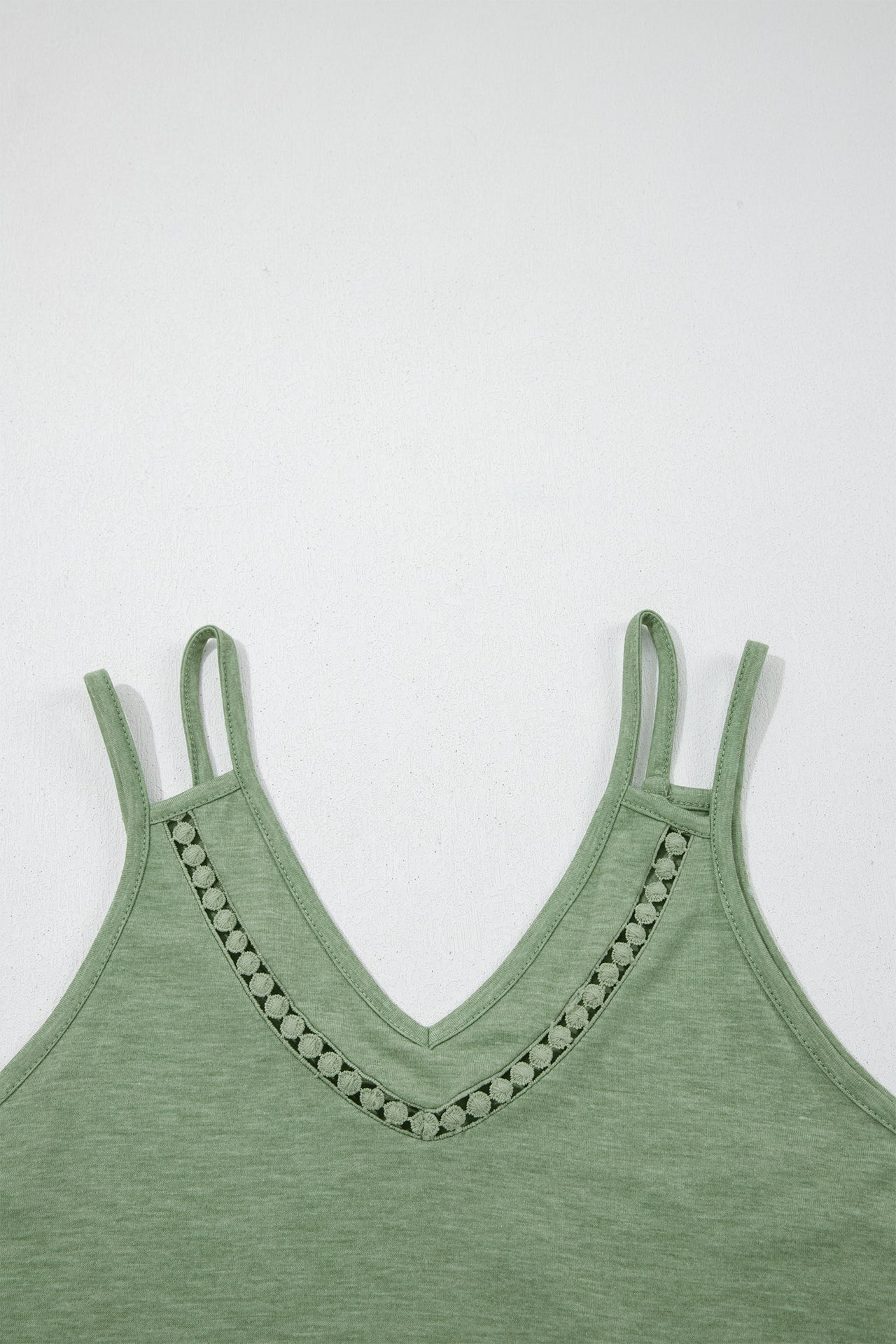 Grass Green Solid Color Lace Detail V Neck Sleeveless Shift Mini Dress