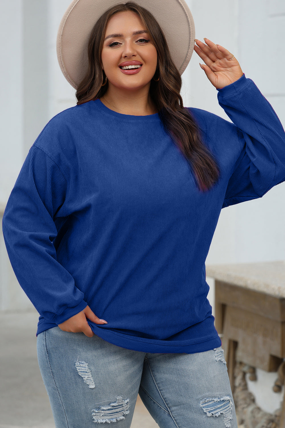 Smoke gray corduroy sweatshirt, view 34