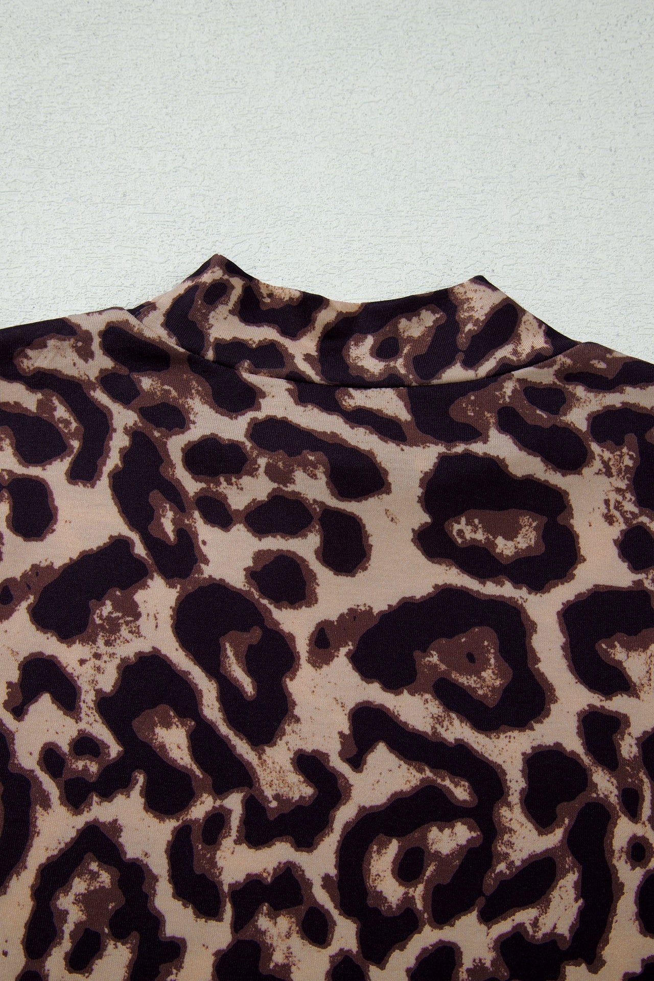 Khaki Leopard High Neck Long Sleeve Western Slim Top