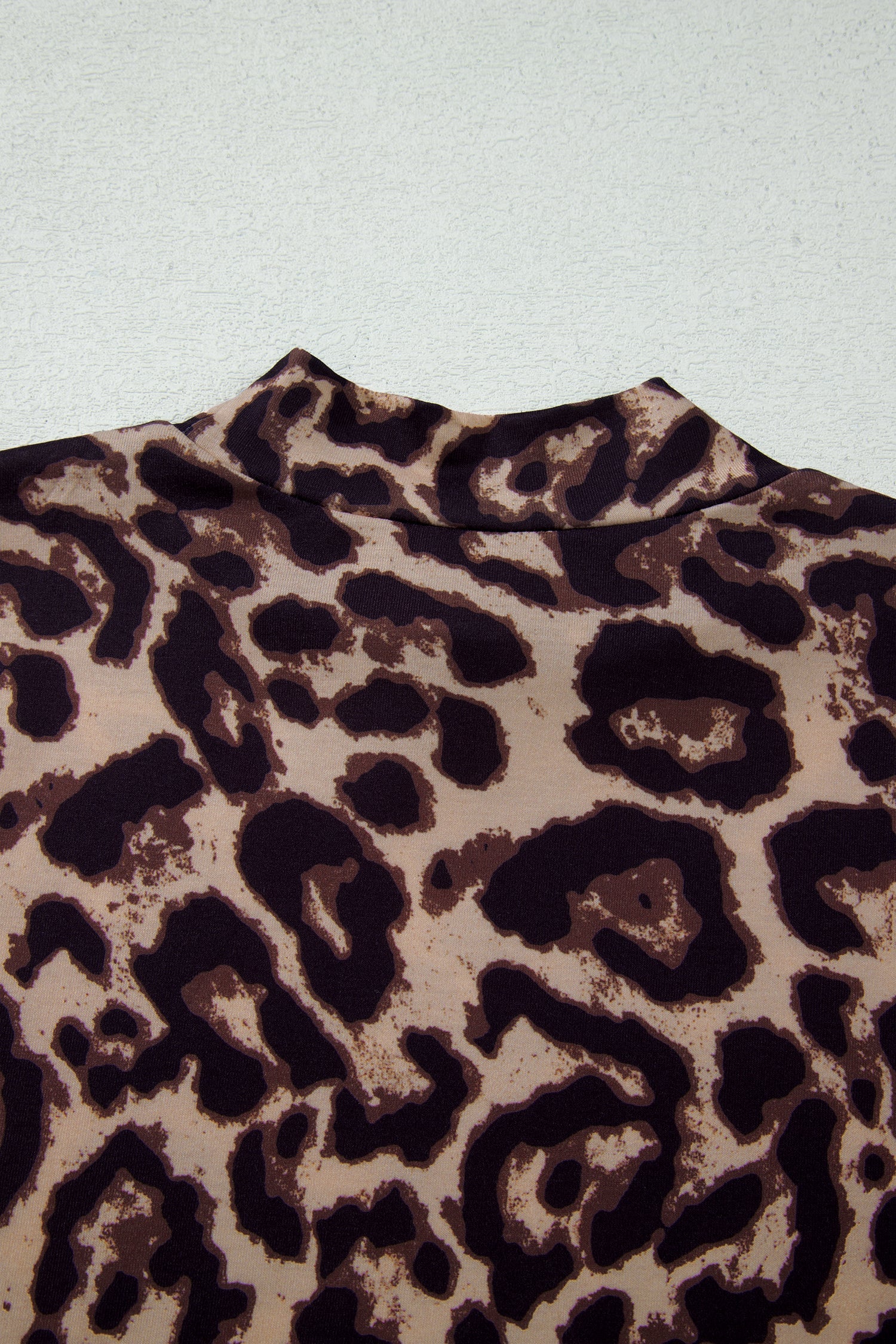 Khaki Leopard High Neck Long Sleeve Western Slim Top