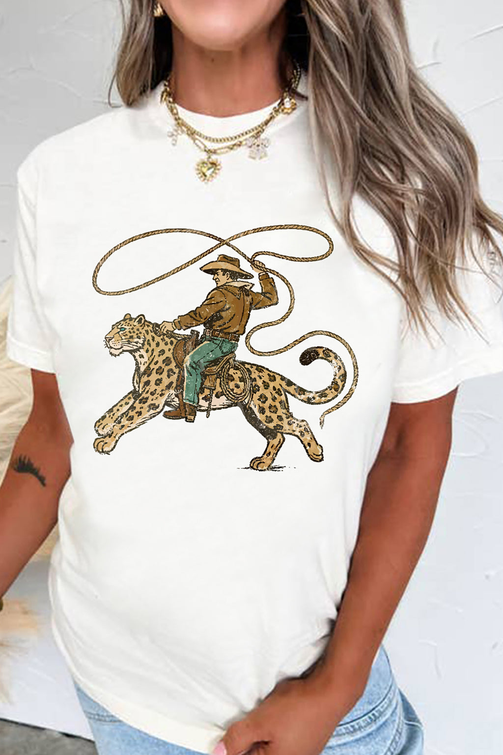 White leopard rodeo cowboy tee, view 7