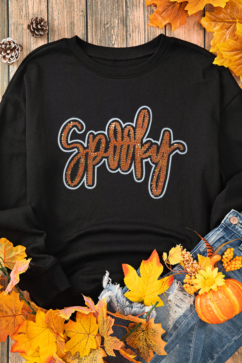 Black Spooky rhinestone sweatshirt, view 6