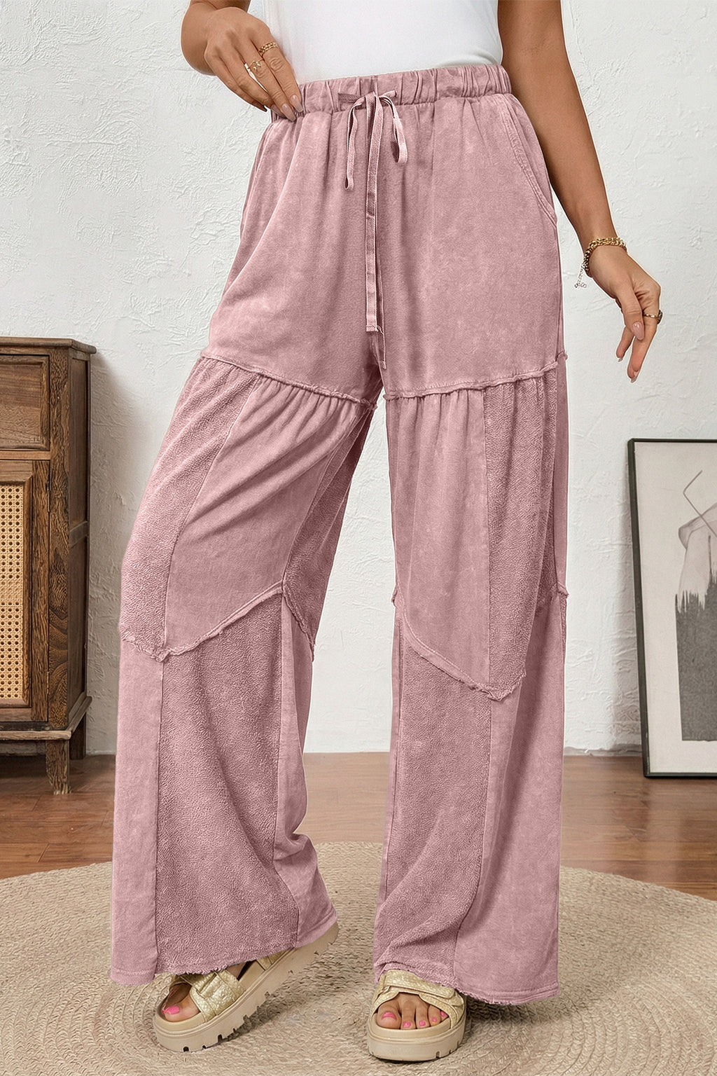 Black tiered wide leg pants, view 16